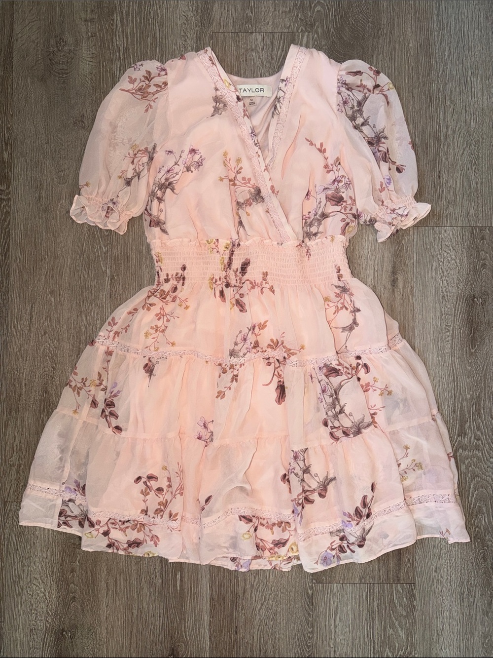 Taylor Light Pink Floral Ruffle Tiered Dress feminine flirty 12 wedding bridal